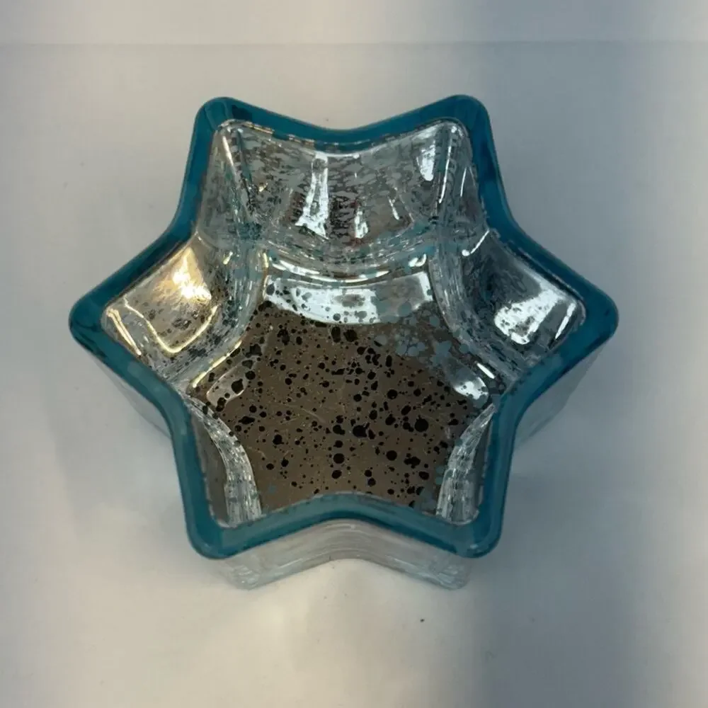 Blue Glass Star Candle Holder Teal Votive Coastal Decor NEW
